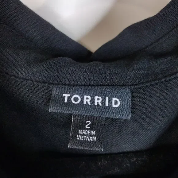 Torrid Mini Rayon Slub Button Down Shirtdress Plus Size 2X Black Pockets - Picture 7 of 9